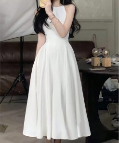 Minimalist White Sleeveless Midi Dress