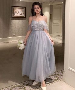 Elegant Grey Tulle Evening Dress
